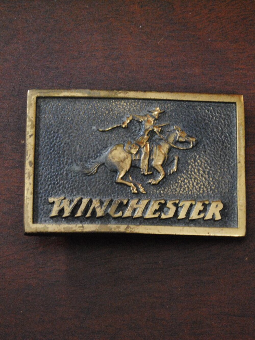 Vintage 1978 Winchester Western Americana Brass Belt Buckle Horse Rider 3" x 2"